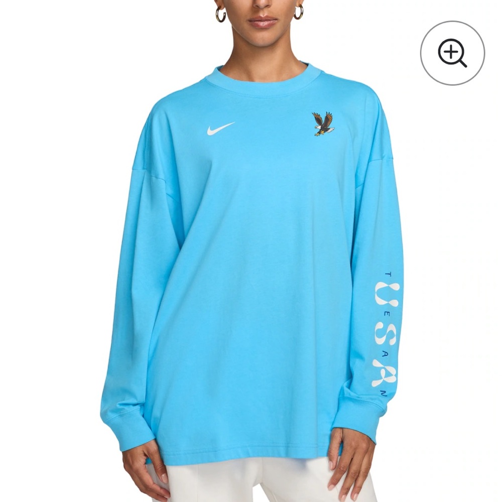 Team USA Nike Women's Essential Long Sleeve T-Shirt - Aqua NWT Loose Fit Cotton